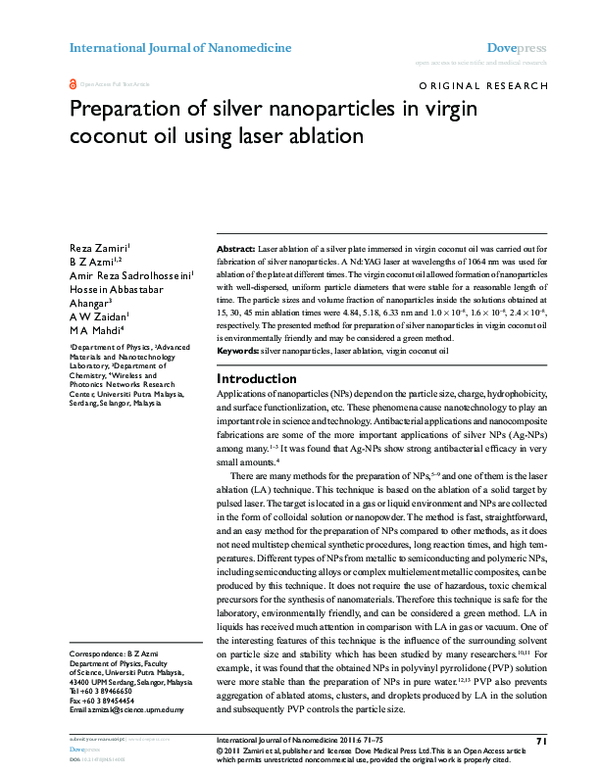 Preparation of silver nanoparticles in virgin coconut oil using laser ...