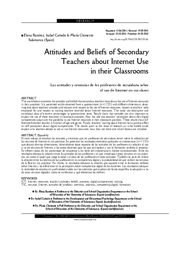 (PDF) Attitudes and Beliefs of Secondary Teachers about Internet Use in ...