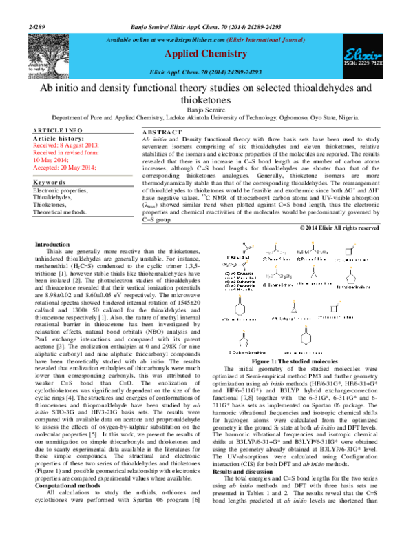 (PDF) Ab initio and density functional theory studies on selected ...