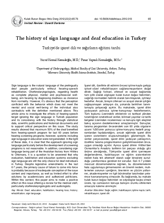 (PDF) The history of sign language and deaf education in Turkey