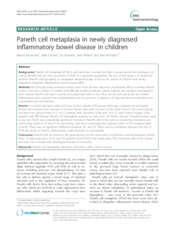 (PDF) Paneth cell metaplasia in newly diagnosed inflammatory bowel ...