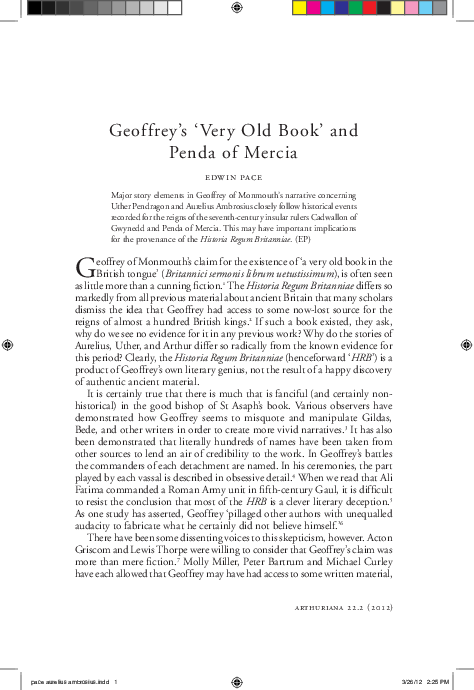 Geoffrey's 'Very Old Book' and Penda of Mercia