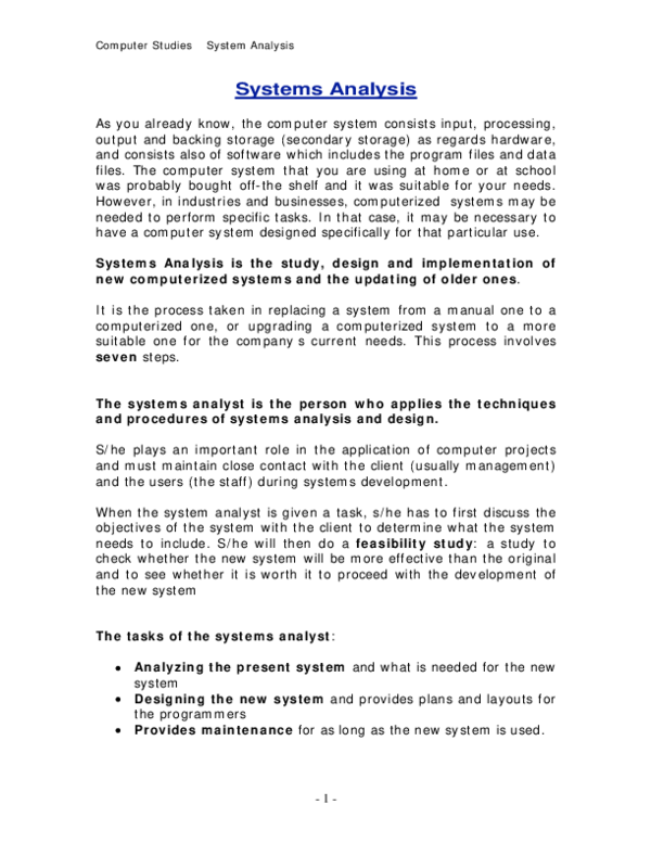 (PDF) Computer Studies System Analysis -1