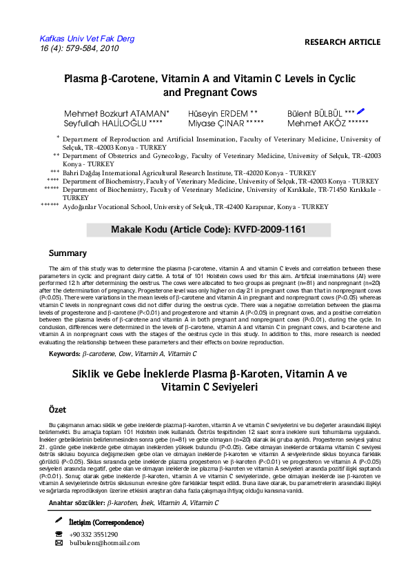 (PDF) Plasma βCarotene, Vitamin A and Vitamin C Levels in Cyclic and