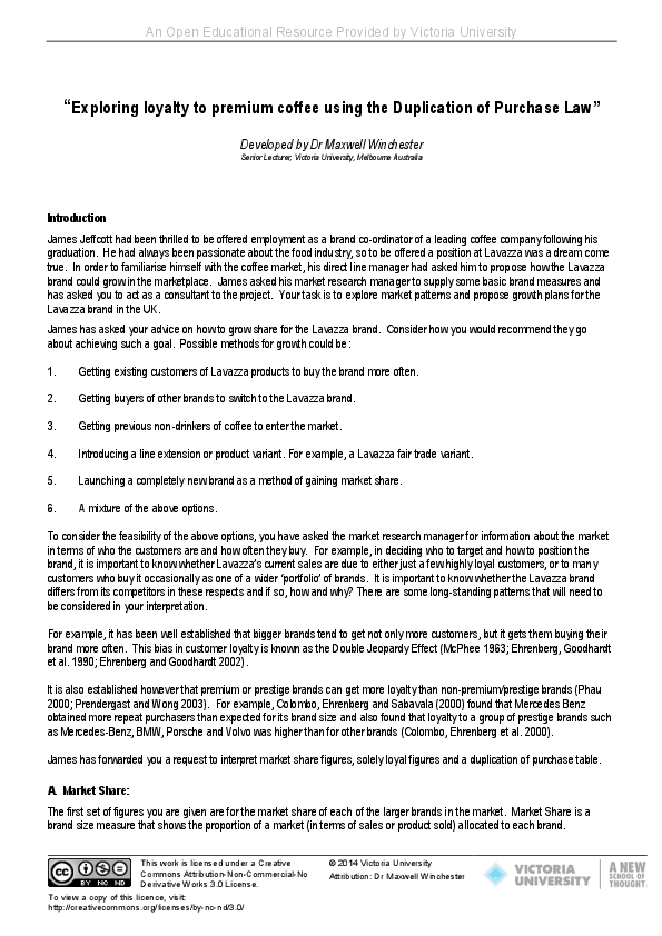 (PDF) Exploring loyalty to premium coffee using the Duplication of