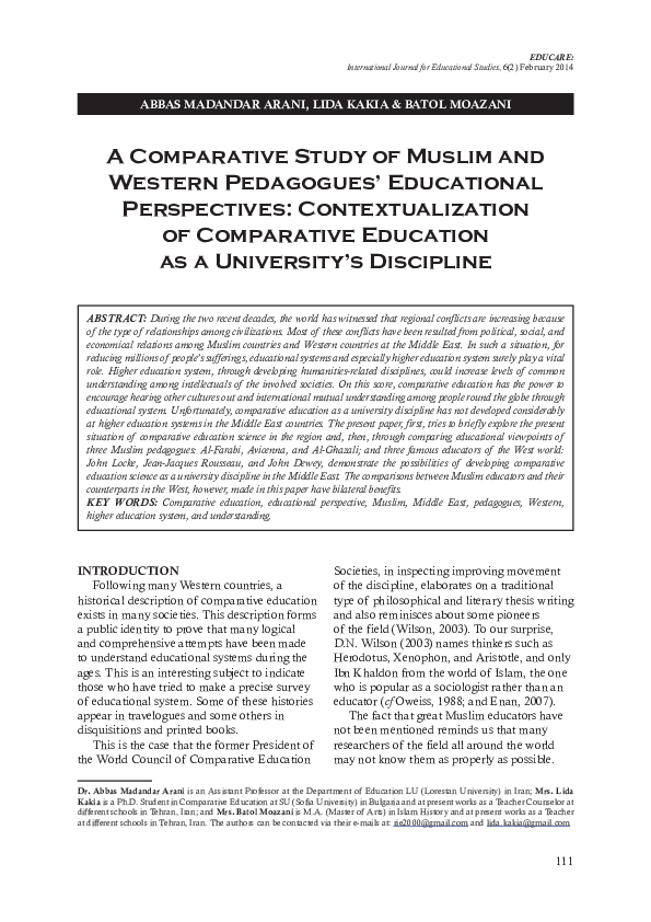 (PDF) A Comparative Study of Muslim and Western Pedagogues ...