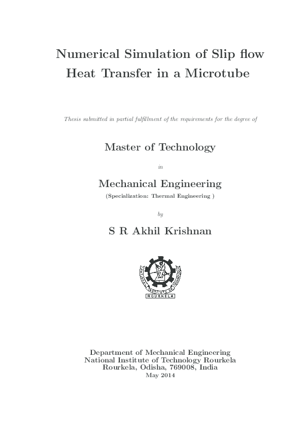 (PDF) Numerical Simulation of Slip flow Heat Transfer in a Microtube