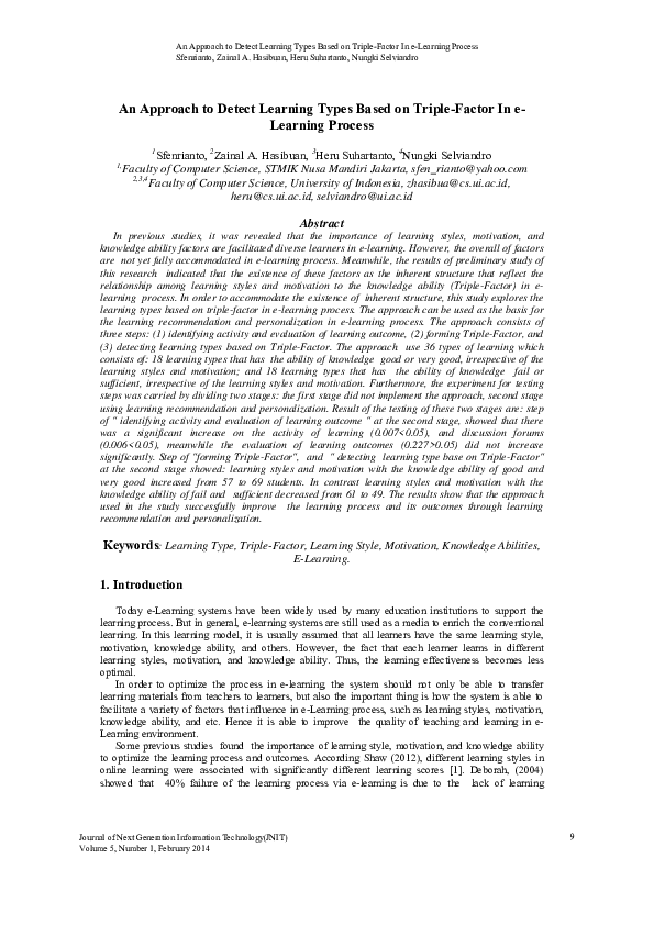 (PDF) An Approach to Detect Learning Types Based on Triple-Factor In e ...