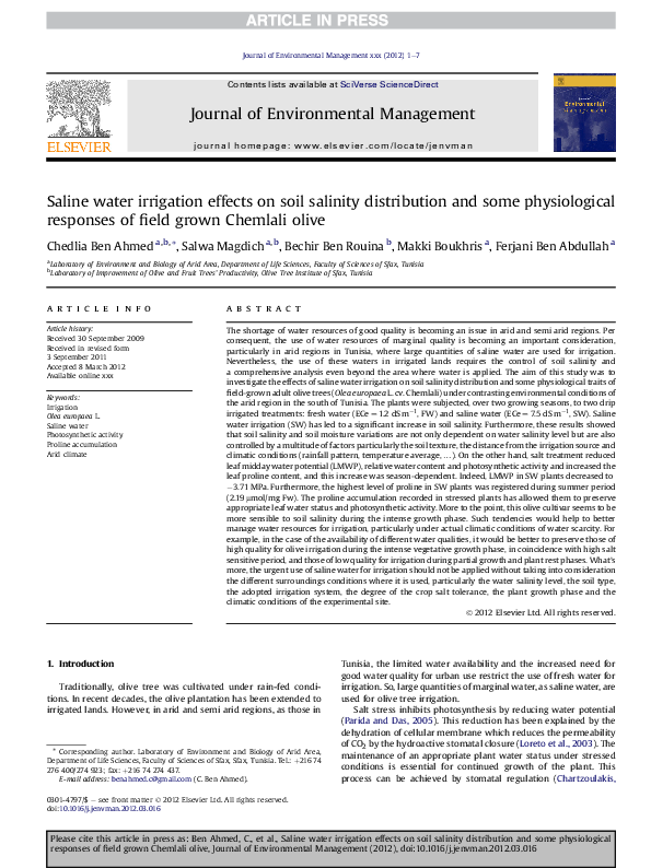 (PDF) Saline water irrigation effects on soil salinity distribution and ...