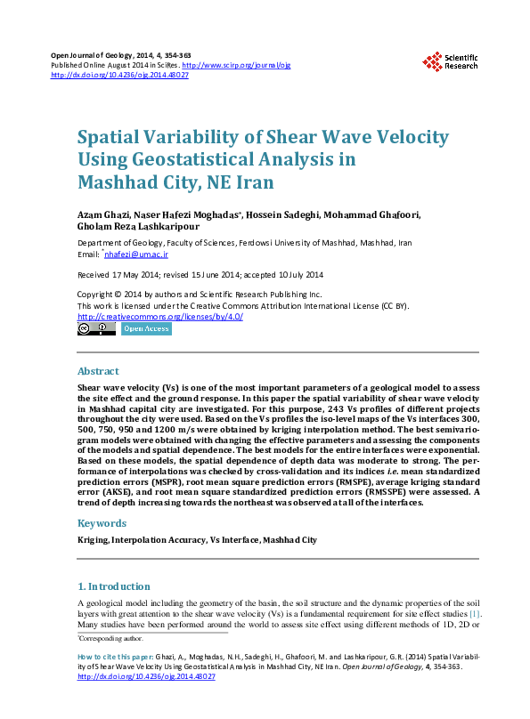 (PDF) Spatial Variability of Shear Wave Velocity Using Geostatistical ...