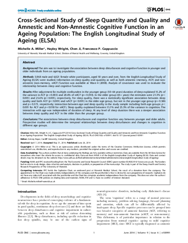 (PDF) Cross-Sectional Study of Sleep Quantity and Quality and Amnestic ...
