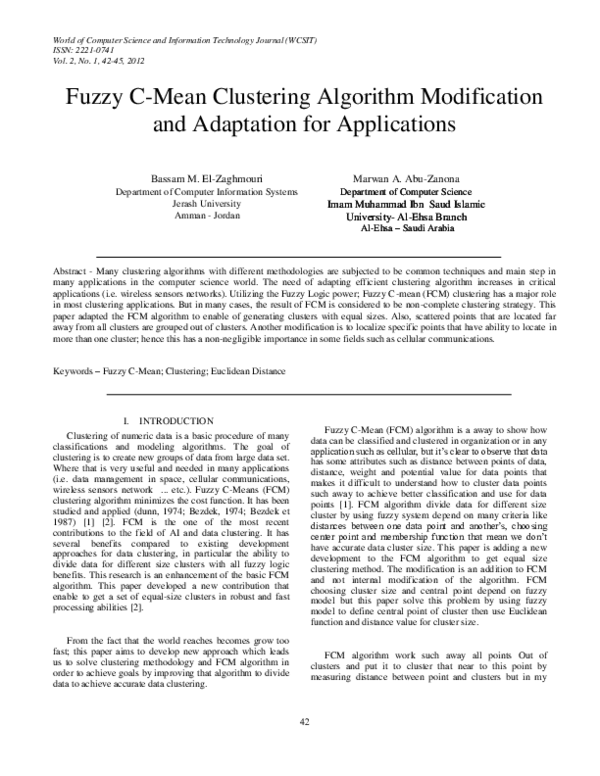 (PDF) Fuzzy C-Mean Clustering Algorithm Modification and Adaptation for ...