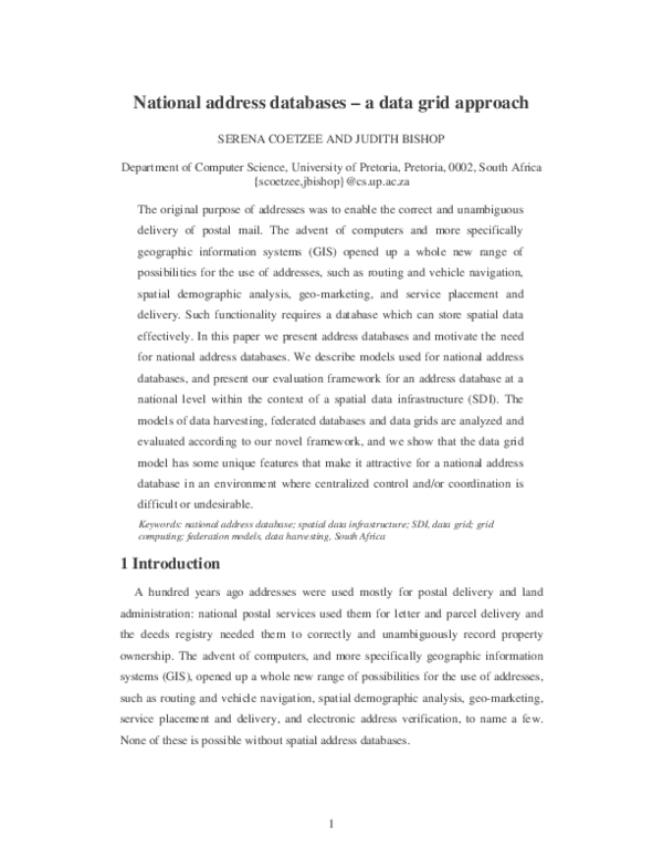 (PDF) National address databases - a data grid approach