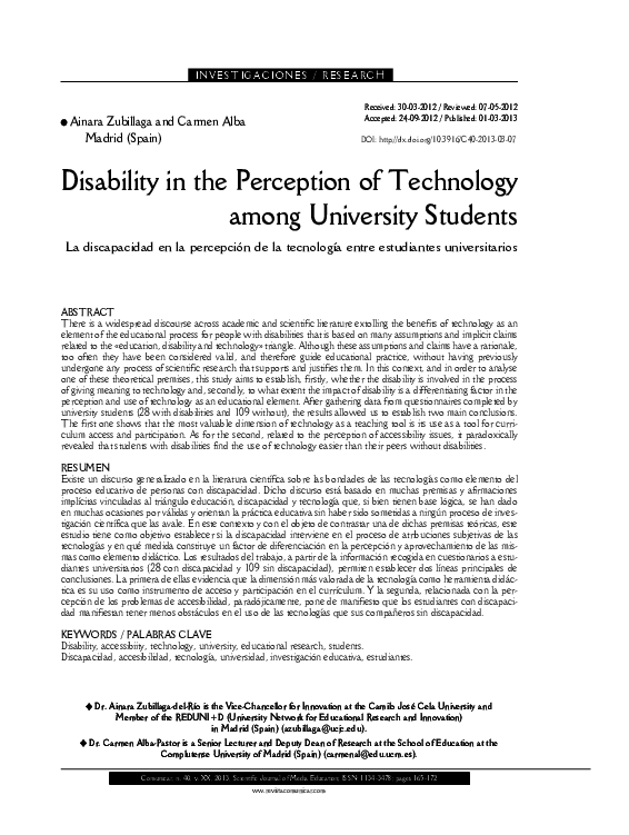 (PDF) Disability in the Perception of Technology among University Students