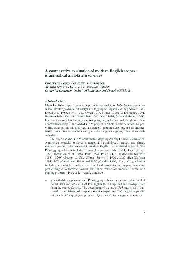 (PDF) A comparative evaluation of modern English corpus grammatical ...