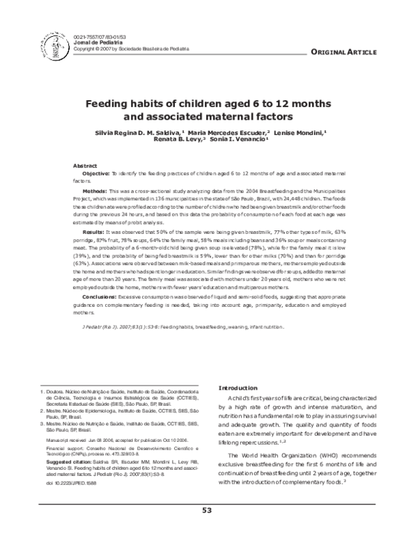  PDF Feeding Habits Of Children Aged 6 To 12 Months And Associated