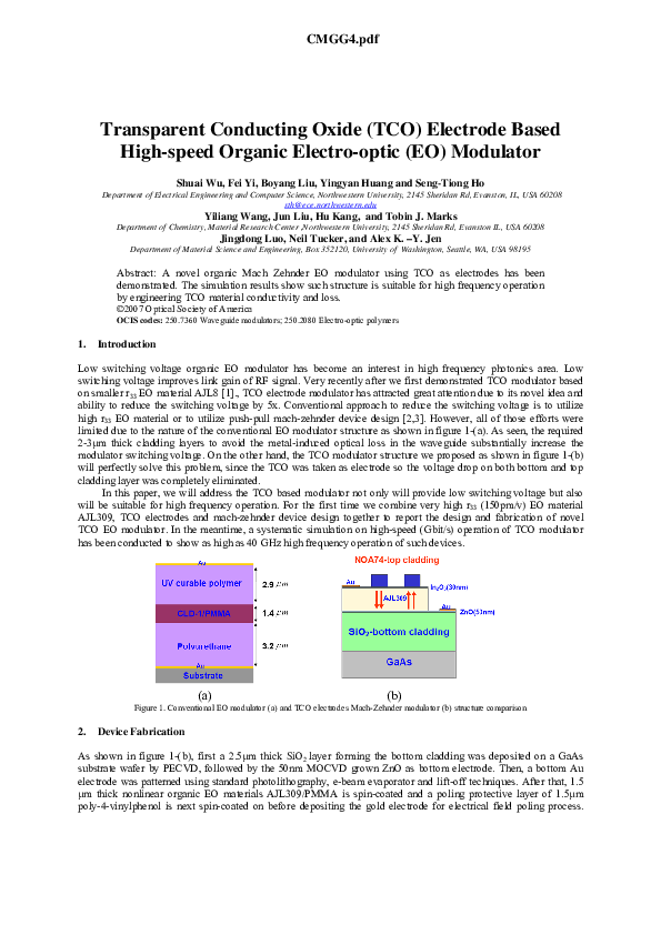 (PDF) Transparent Conducting Oxide (TCO) Electrode Based Highspeed Organic Electrooptic (EO