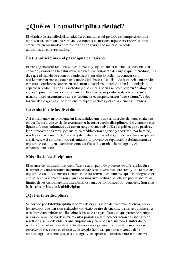 (DOC) Qué es Transdisciplinariedad VICTOR LIMA Academia.edu