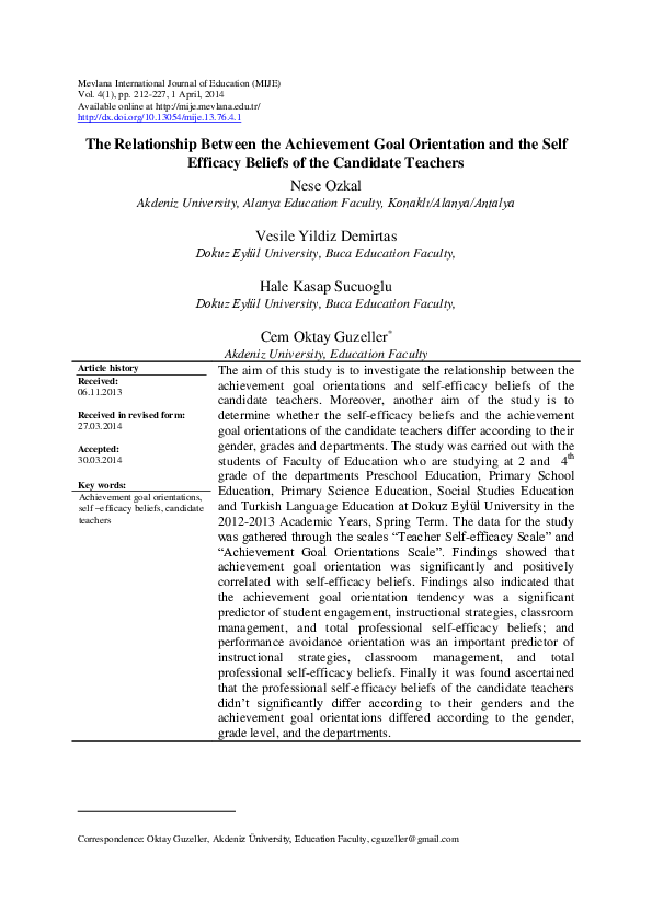 (PDF) The Relationship Between the Achievement Goal Orientation and the ...