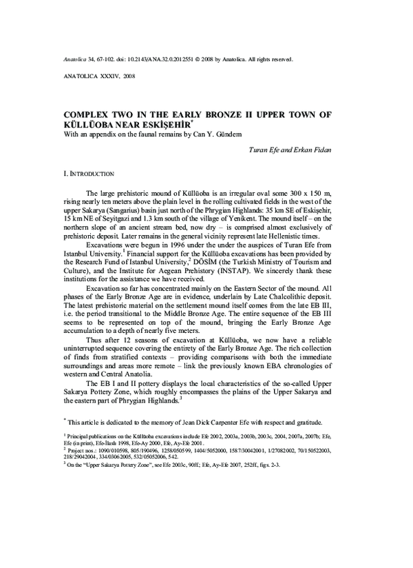 (PDF) (2008) Efe ve Fidan ''Complex II in the EBA II Upper Town of ...