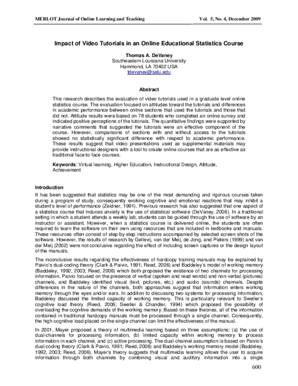 (PDF) Impact of Video Tutorials in an Online Educational Statistics Course