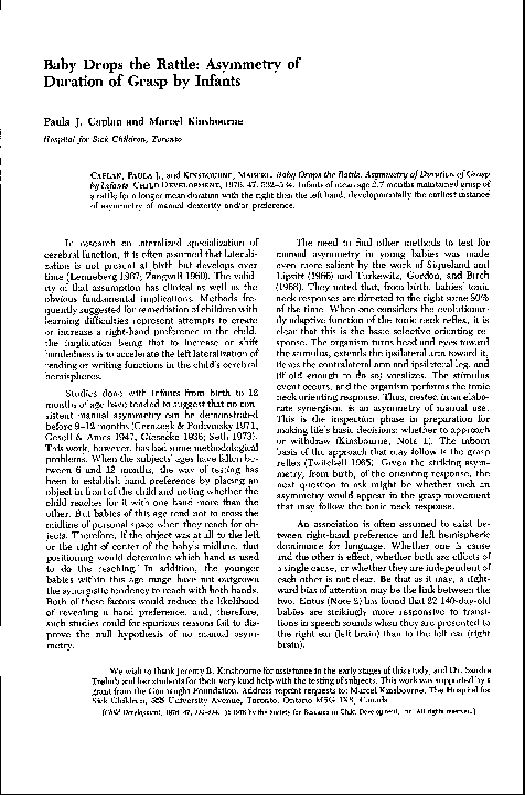 (PDF) Baby Drops the Rattle: Asymmetry of Duration of Grasp by Infants