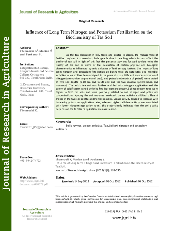 Influence of Long Term Nitrogen and Potassium Fertilization on the ...