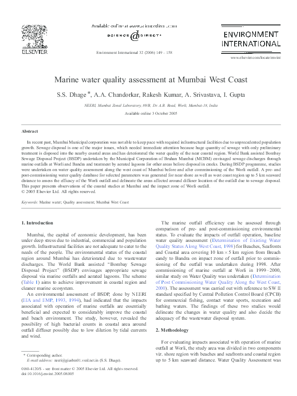 (PDF) Marine water quality assessment at Mumbai West Coast