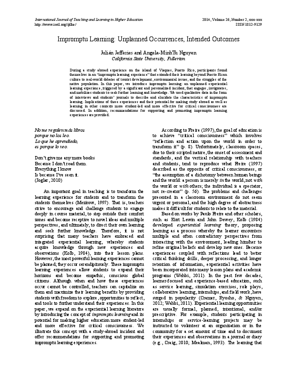 (PDF) Impromptu Learning: Unplanned Occurrences, Intended Outcomes