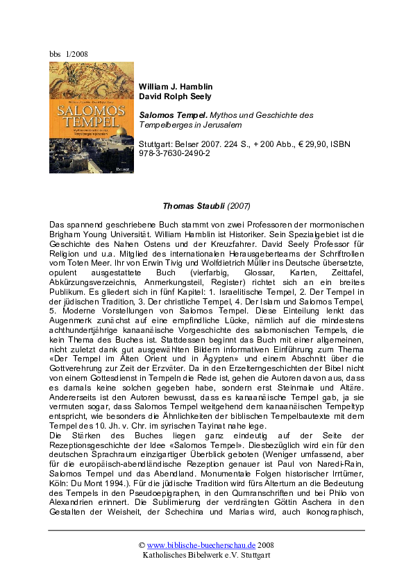 (PDF) William J. Hamblin, David Rolph Seely, Salomos Tempel. Mythos und ...