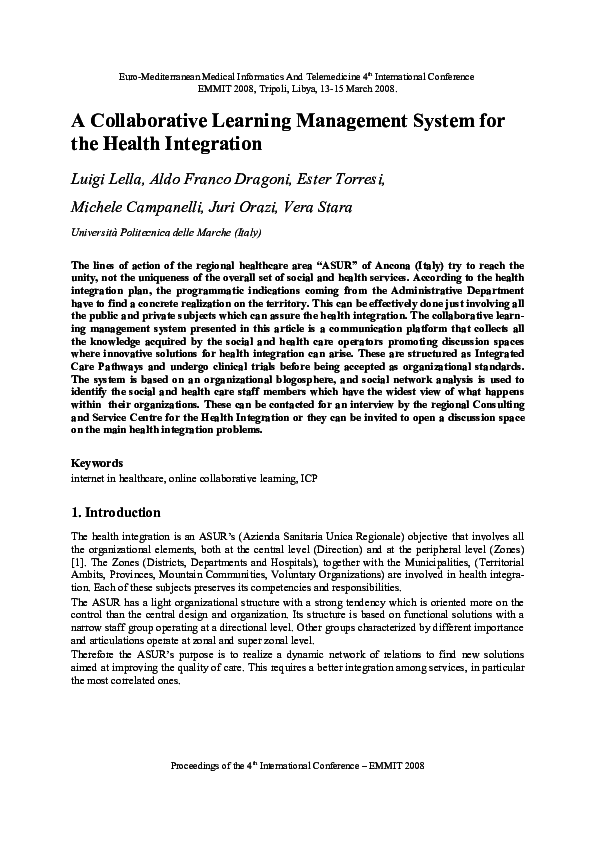 (PDF) A Collaborative Learning Management System for the Health Integration