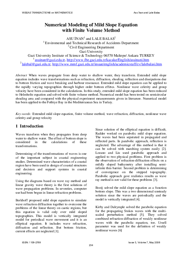 (PDF) Numerical Modeling of Mild Slope Equation with Finite Volume Method