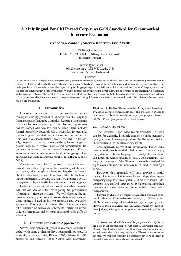 (PDF) A Multilingual Parallel Parsed Corpus as Gold Standard for ...