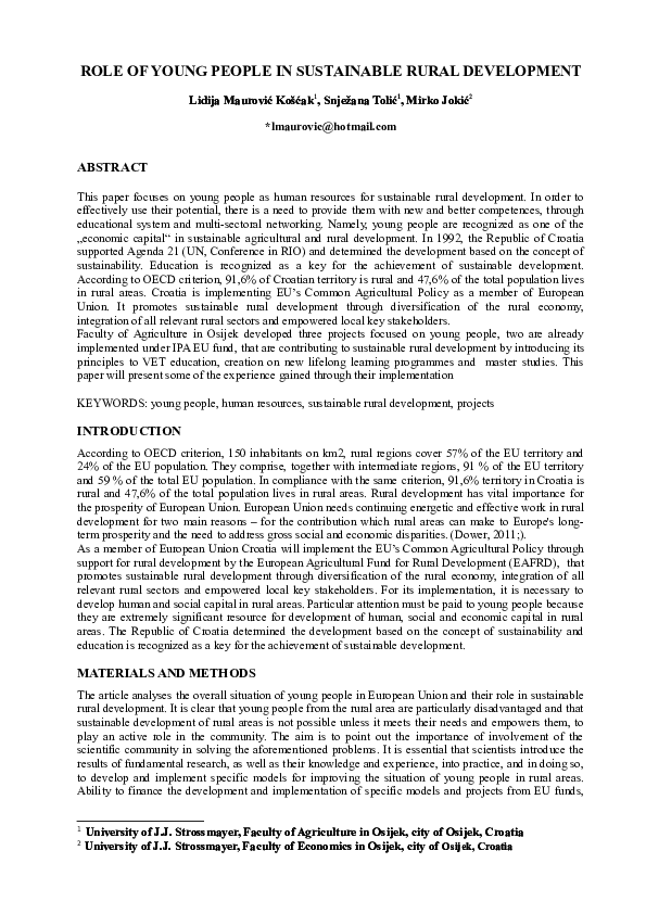 (DOC) ROLE OF YOUNG PEOPLE IN SUSTAINABLE RURAL DEVELOPMENT