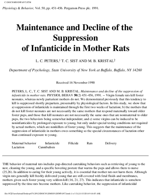 (PDF) Maintenance and decline of the suppression of infanticide in ...