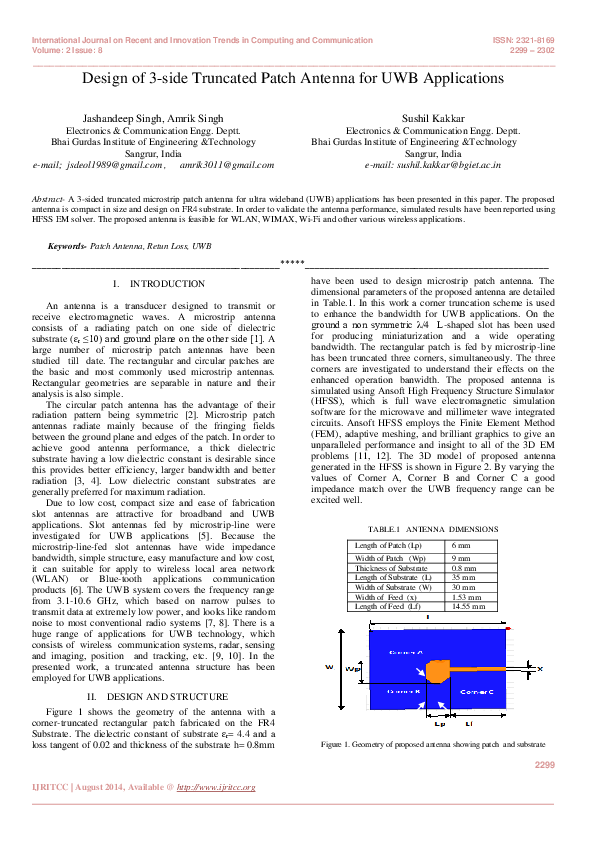 (PDF) Design of 3-side Truncated Patch Antenna for UWB Applications