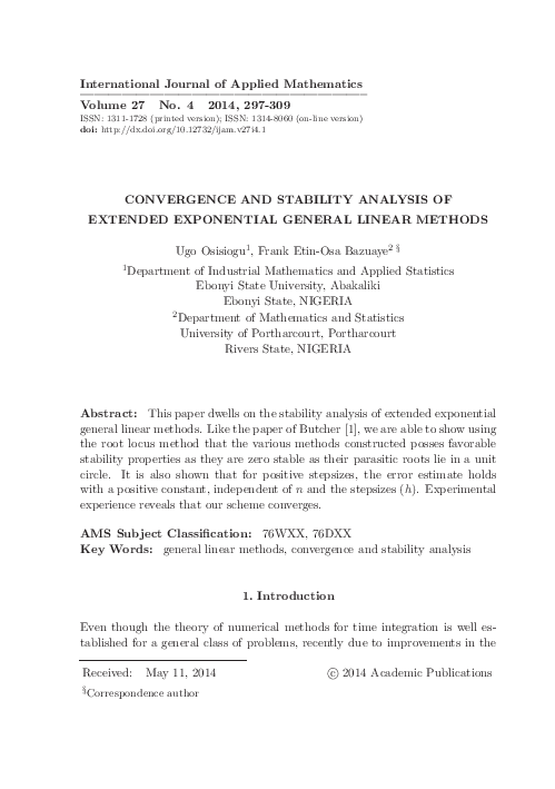 (PDF) CONVERGENCE AND STABILITY ANALYSIS OF EXTENDED EXPONENTIAL ...