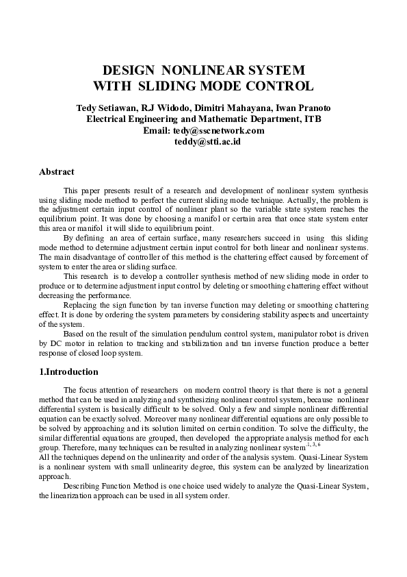 (PDF) DESIGN NONLINEAR SYSTEM WITH SLIDING MODE CONTROL