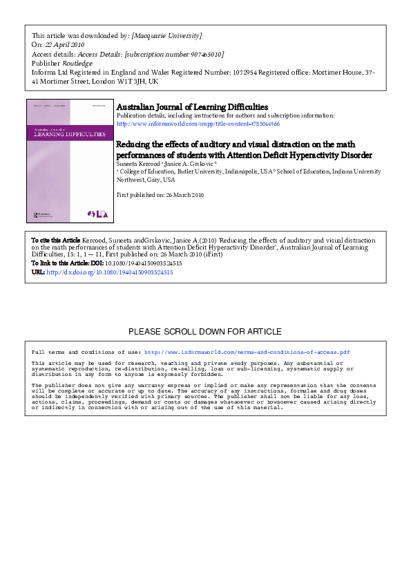Reducing the effects of auditory and visual distraction on the math ...