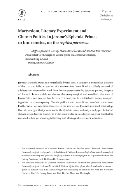 Martyrdom, Literary Experiment and Church Politics in Jerome’s Epistula Prima, to Innocentius, on the septies percussa