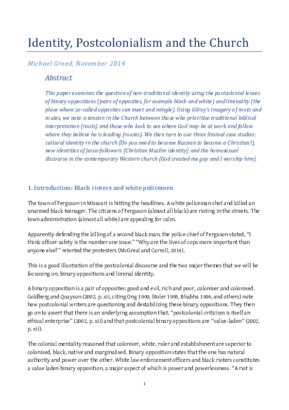 (PDF) Identity, Postcolonialism and the Church