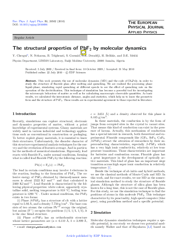 The structural properties of PbF2 by molecular dynamics