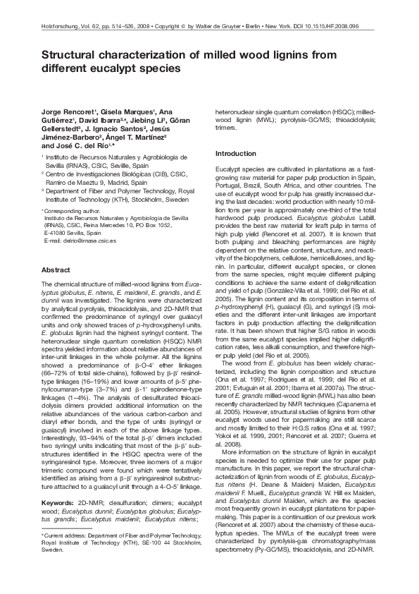 (PDF) Structural characterization of milled wood lignins from different ...