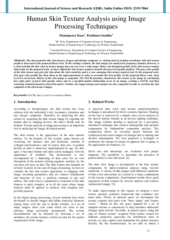 (PDF) Human Skin Texture Analysis using Image Processing Techniques