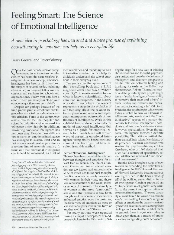 (PDF) Feeling Smart: The Science of Emotional Intelligence