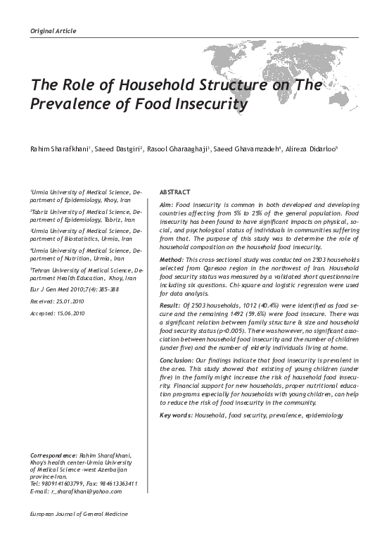 (PDF) The Role of Household Structure on The Prevalence of Food Insecurity