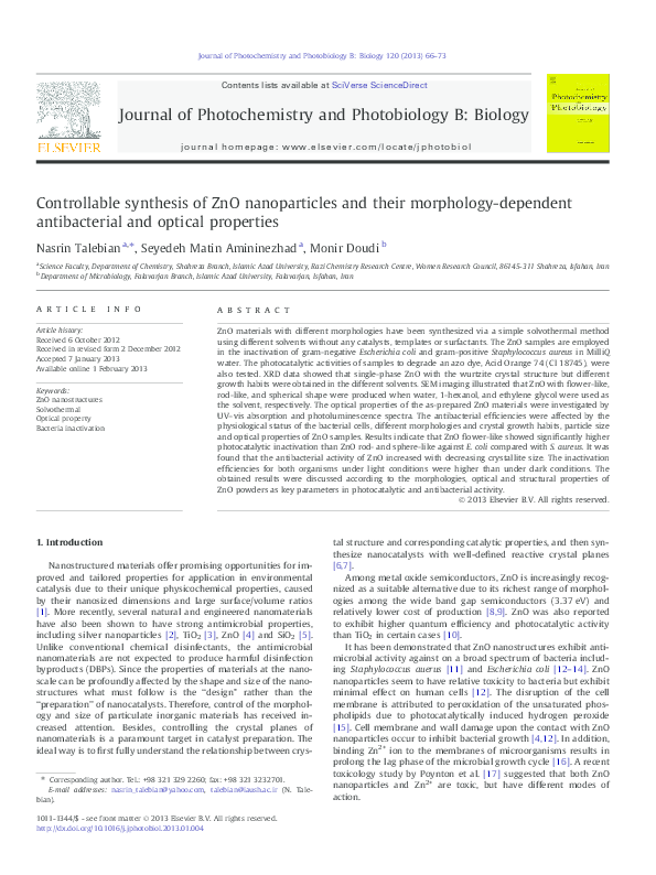 (PDF) Controllable synthesis of ZnO nanoparticles and their morphology ...