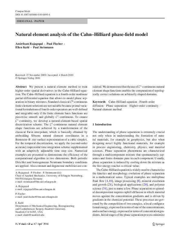 (PDF) Natural element analysis of the Cahn–Hilliard phase-field model