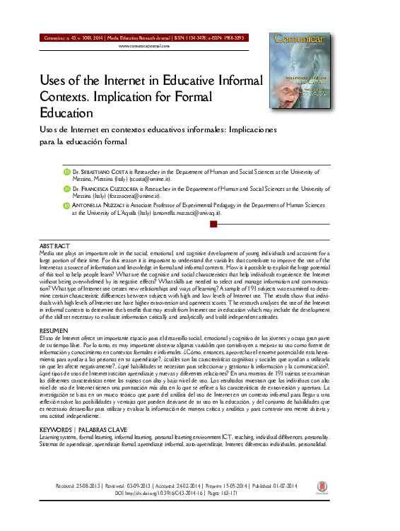 (PDF) Use of the Internet in Educative Informal Contexts. Implication ...