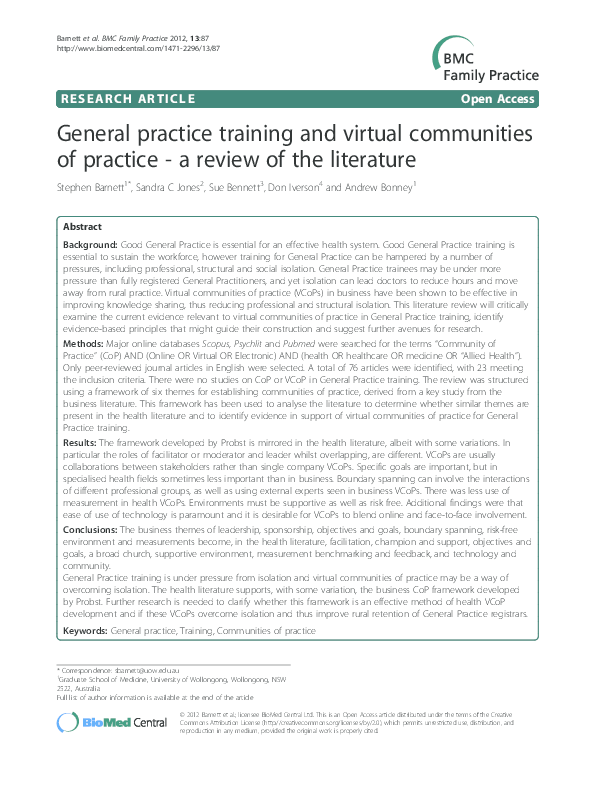 (PDF) General practice training and virtual communities of practice - a ...